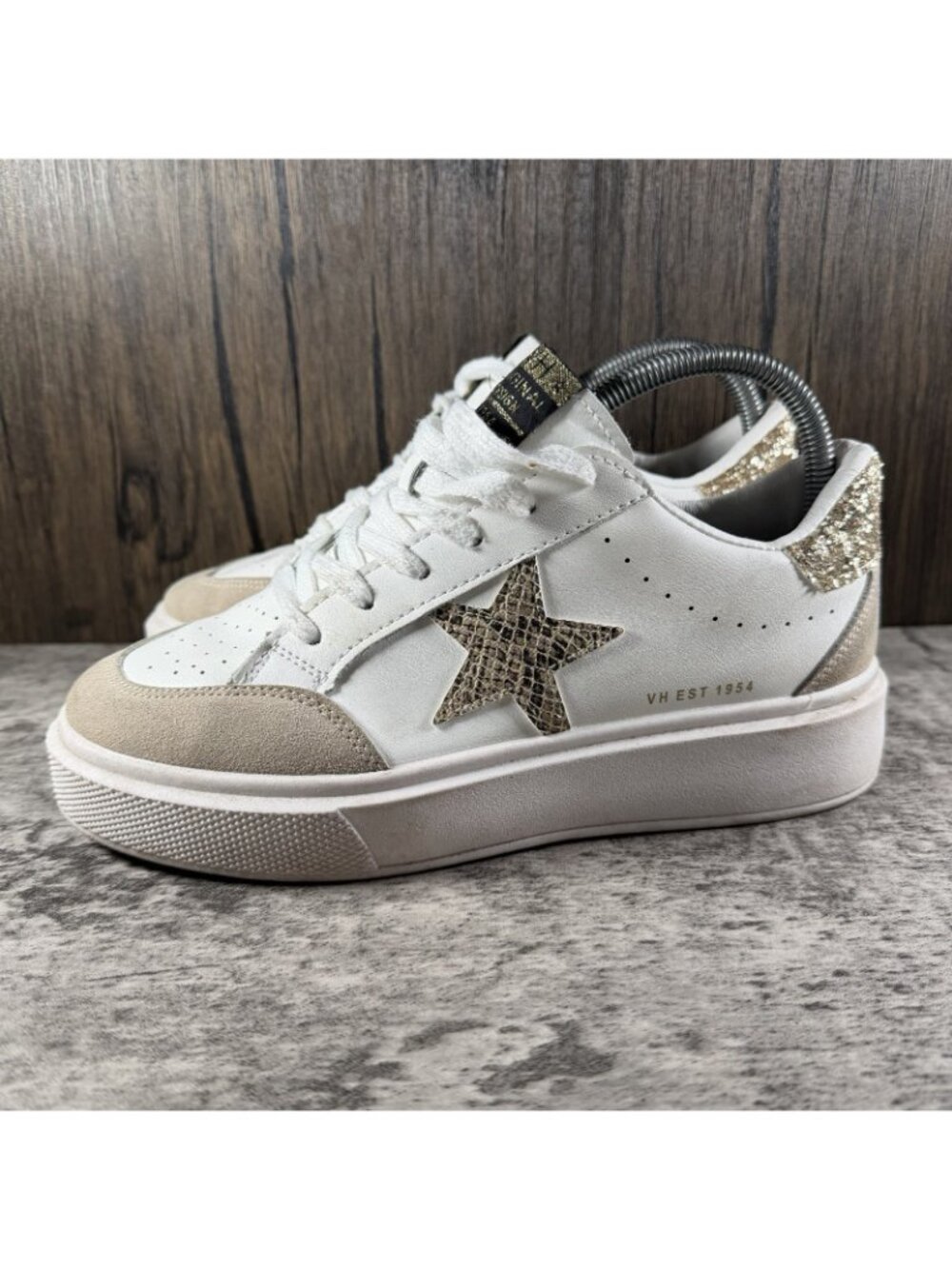 Womens Vintage Havana Sneakers White/Gold Sz 8.5 Platform Shoes - Picture 4 of 10